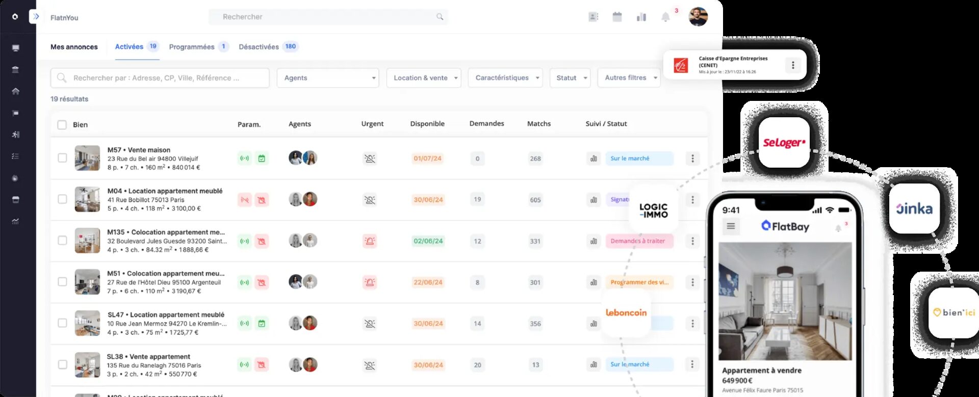Le back-office FlatBay : liste des annonces, diffusion sur les portails et application mobile