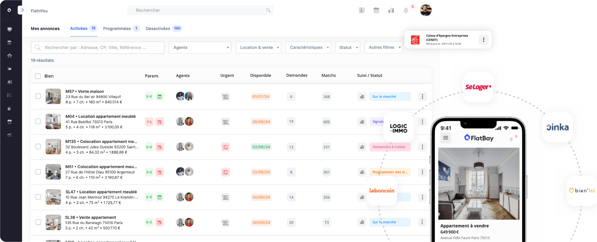 Le back-office FlatBay : liste des annonces, diffusion sur les portails et application mobile